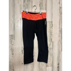 Reebok PlayDry Capri Leggings Womens Small Black Neon Pink Orange Waistband